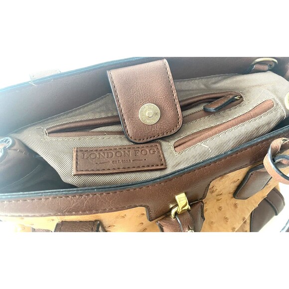 Vegan “London Fog” Ostrich Leather Shoulder Tote Handbag Cream Color Excellent - Picture 6 of 10